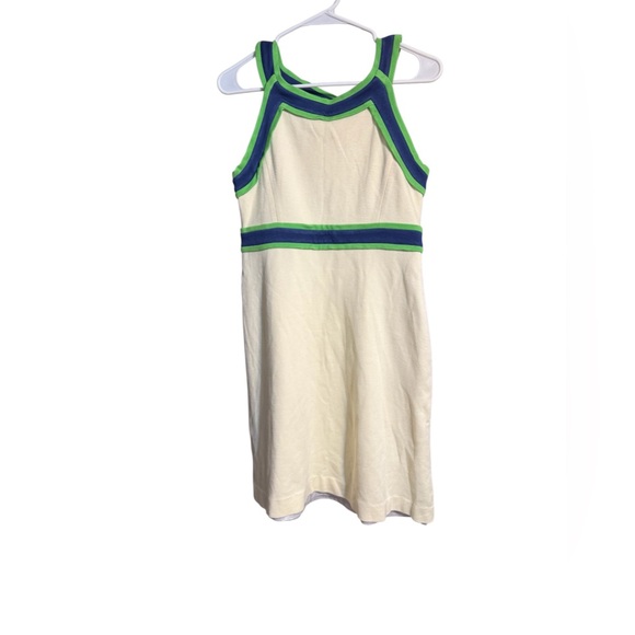 Lilly Pulitzer Sleeveless Dress Cream Blue Green Trim Fit & Flare Resort Preppy - Picture 2 of 5